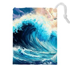 Tsunami Waves Ocean Sea Nautical Nature Water Arts Drawstring Pouch (5xl) by Jancukart