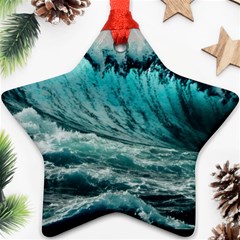 Tsunami Waves Ocean Sea Nautical Nature Water Blue Black Ornament (star) by Jancukart