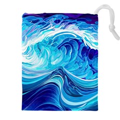 Tsunami Waves Ocean Sea Nautical Nature Abstract Blue Water Drawstring Pouch (5xl) by Jancukart