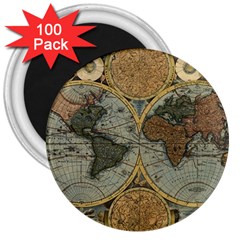 Vintage World Map 3  Magnets (100 Pack) by Sudheng