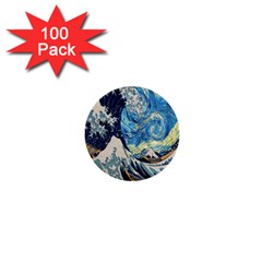 The Great Wave Of Kanagawa Painting Starry Night Van Gogh 1  Mini Buttons (100 Pack)  by Sudheng