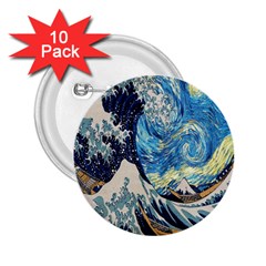 The Great Wave Of Kanagawa Painting Starry Night Van Gogh 2 25  Buttons (10 Pack)  by Sudheng