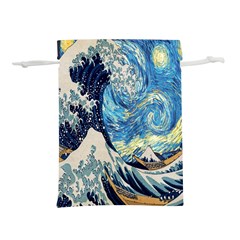 The Great Wave Of Kanagawa Painting Starry Night Van Gogh Lightweight Drawstring Pouch (m) by Sudheng
