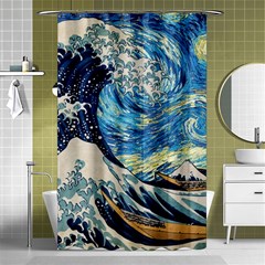 Starry Night Hokusai Van Gogh The Great Wave Off Kanagawa Shower Curtain 48  X 72  (small)  by Sudheng