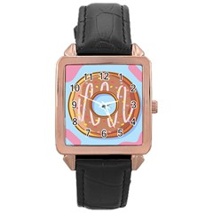 Dessert Food Donut Sweet Decor Chocolate Bread Rose Gold Leather Watch  by Uceng