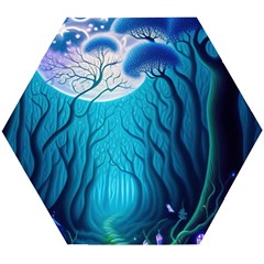 Blue Forrest Jungle,tree Trees Nature Landscape Wooden Puzzle Hexagon by Uceng