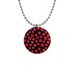 Strawberry On Black 1  Button Necklace by SychEva