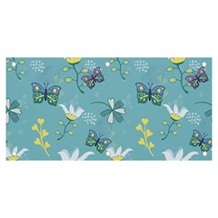 Butterflies Flowers Blue Background Spring Pattern Banner And Sign 6  X 3  by Ravend