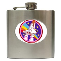 Badge Patch Pink Rainbow Rocket Hip Flask (6 Oz) by Salman4z
