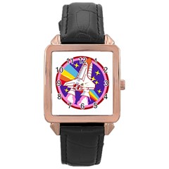 Badge Patch Pink Rainbow Rocket Rose Gold Leather Watch  by Salman4z