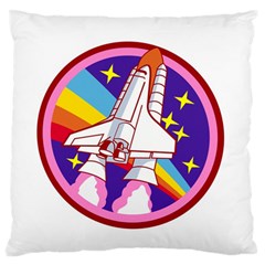 Badge Patch Pink Rainbow Rocket Large Premium Plush Fleece Cushion Case (one Side) by Salman4z