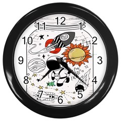 Astronaut Drawing Planet Wall Clock (black) by Salman4z
