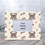 Pug Dog Cat With Bone Fish Bones Paw Prints Ball Seamless Pattern Vector Background White Tabletop Photo Frame 4 x6  Front