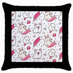 Cute Animal Seamless Pattern Kawaii Doodle Style Throw Pillow Case (black) by Salman4z