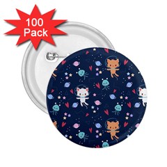 Cute-astronaut-cat-with-star-galaxy-elements-seamless-pattern 2 25  Buttons (100 Pack)  by Salman4z