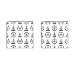 Marine Nautical Seamless Pattern With Vintage Lighthouse Wheel Cufflinks (square) by Salman4z