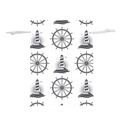 Marine Nautical Seamless Pattern With Vintage Lighthouse Wheel Lightweight Drawstring Pouch (m) by Salman4z