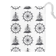 Marine Nautical Seamless Pattern With Vintage Lighthouse Wheel Drawstring Pouch (5xl) by Salman4z