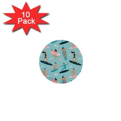 Beach-surfing-surfers-with-surfboards-surfer-rides-wave-summer-outdoors-surfboards-seamless-pattern- 1  Mini Buttons (10 Pack)  by Salman4z