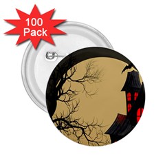 Halloween Moon Haunted House Full Moon Dead Tree 2 25  Buttons (100 Pack)  by Ravend