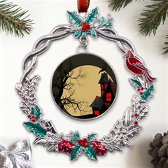 Halloween Moon Haunted House Full Moon Dead Tree Metal X mas Wreath Holly Leaf Ornament by Ravend