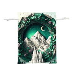 Christmas Wreath Winter Mountains Snow Stars Moon Lightweight Drawstring Pouch (s) by Ravend