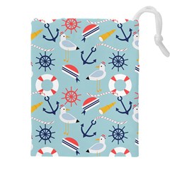 Nautical-marine-symbols-seamless-pattern Drawstring Pouch (4xl) by Salman4z