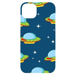 Seamless-pattern-ufo-with-star-space-galaxy-background Iphone 14 Plus Black Uv Print Case by Salman4z
