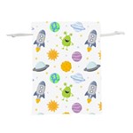 Seamless-pattern-cartoon-space-planets-isolated-white-background Lightweight Drawstring Pouch (L) Front