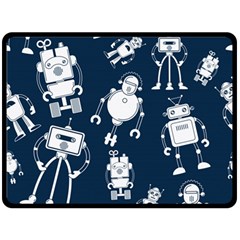 White-robot-blue-seamless-pattern Fleece Blanket (large) by Salman4z