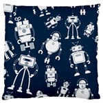 White-robot-blue-seamless-pattern Large Premium Plush Fleece Cushion Case (One Side) Front