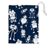 White-robot-blue-seamless-pattern Drawstring Pouch (5XL) Front