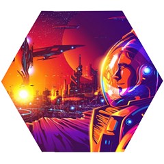 Far-future-human-colonization Wooden Puzzle Hexagon by Salman4z