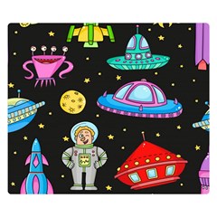 Seamless-pattern-with-space-objects-ufo-rockets-aliens-hand-drawn-elements-space Premium Plush Fleece Blanket (small) by Salman4z