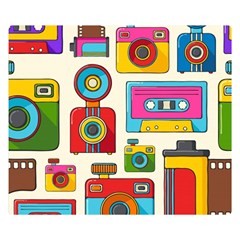 Retro-cameras-audio-cassettes-hand-drawn-pop-art-style-seamless-pattern Premium Plush Fleece Blanket (small) by Salman4z