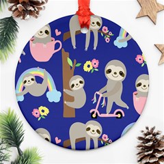 Hand-drawn-cute-sloth-pattern-background Ornament (round) by Salman4z