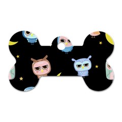 Cute-owl-doodles-with-moon-star-seamless-pattern Dog Tag Bone (two Sides) by Salman4z