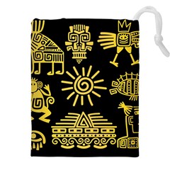 Maya-style-gold-linear-totem-icons Drawstring Pouch (5xl) by Salman4z
