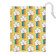 Smile-cloud-rainbow-pattern-yellow Drawstring Pouch (5xl) by Salman4z