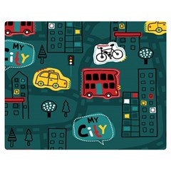 Seamless-pattern-hand-drawn-with-vehicles-buildings-road Premium Plush Fleece Blanket (medium) by Salman4z