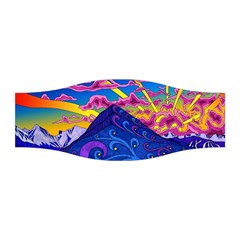 Psychedelic Colorful Lines Nature Mountain Trees Snowy Peak Moon Sun Rays Hill Road Artwork Stars Stretchable Headband by pakminggu