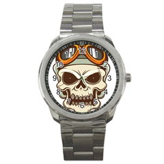Motorcycle Helmet Skull Clip Art Cranial Skeleton Sport Metal Watch by Mog4mog4