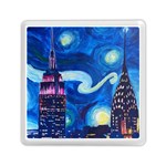 Starry Night In New York Van Gogh Manhattan Chrysler Building And Empire State Building Memory Card Reader (Square) Front