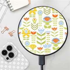 Seamless Pattern With Various Flowers Leaves Folk Motif Wireless Fast Charger(black) by Mog4mog4