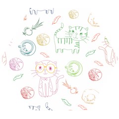 Cats And Food Doodle Seamless Pattern Wooden Puzzle Hexagon by Bakwanart