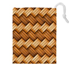 Wooden Weaving Texture Drawstring Pouch (5xl) by 99art
