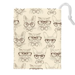 Seamless Pattern Hand Drawn-cats-with Hipster Accessories Drawstring Pouch (5xl) by Vaneshart