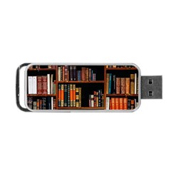 Assorted Title Of Books Piled In The Shelves Assorted Book Lot Inside The Wooden Shelf Portable Usb Flash (two Sides) by 99art