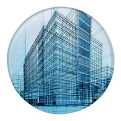 Architecture Blue Drawing Engineering City Modern Building Exterior Round Glass Fridge Magnet (4 Pack) by 99art