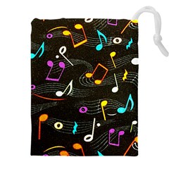 Assorted Color Musical Notes Wallpaper Fabric Drawstring Pouch (5xl) by 99art